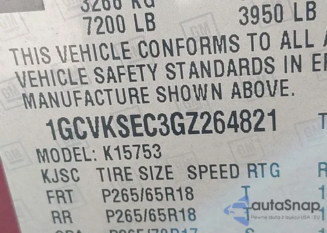 2016 Chevrolet Silverado 1500 1Lz z USA, uszkodzony, nr VIN 1GCVKSEC3GZ264821